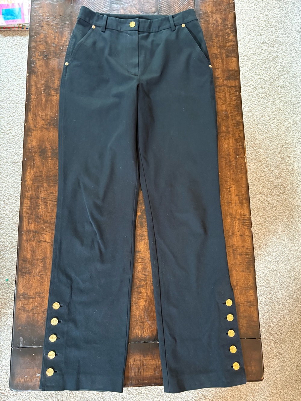 St. John Sport Twill Trousers with Gold Button Accents, Size 6